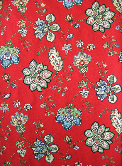 オーダーカーテン(ドレープ) スペイン製　花柄「モガンボRED」ヨーロッパ　遮光3級　レッド　 共布タッセル付き　インポートカーテン