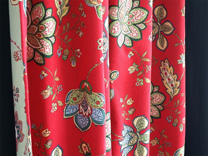 オーダーカーテン(ドレープ) スペイン製　花柄「モガンボRED」ヨーロッパ　遮光3級　レッド　 共布タッセル付き　インポートカーテン