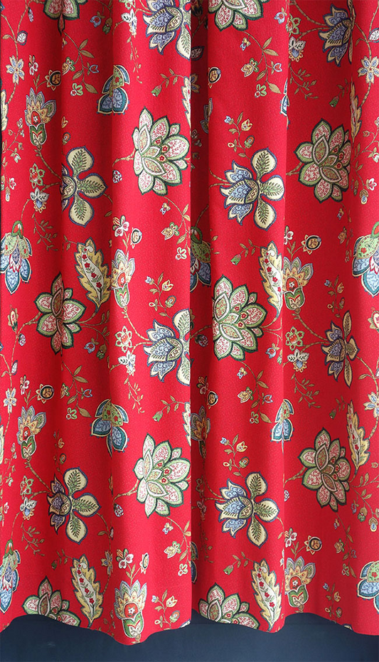 オーダーカーテン(ドレープ) スペイン製　花柄「モガンボRED」ヨーロッパ　遮光3級　レッド　 共布タッセル付き　インポートカーテン