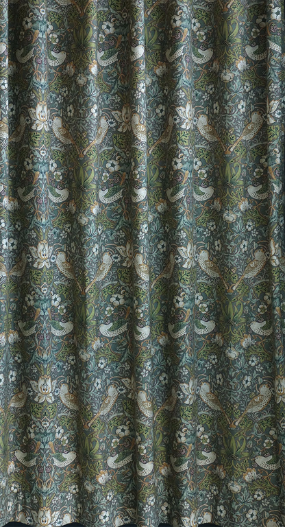 オーダーカーテン(ドレープ) スペイン製　ヴィバルディ　GR(緑色)　鳥柄 『ウィリアムモリスデザイン　いちご泥棒』グリーン 　共布タッセル付き　インポートカーテン