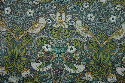 オーダーカーテン(ドレープ) スペイン製　ヴィバルディ　GR(緑色)　鳥柄 『ウィリアムモリスデザイン　いちご泥棒』グリーン 　共布タッセル付き　インポートカーテン