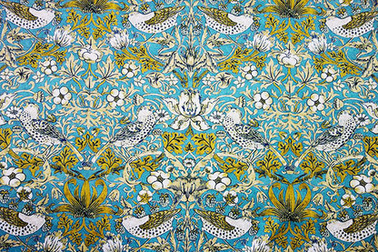 オーダーカーテン(ドレープ) スペイン製　ヴィバルディ　BL(水色)　鳥柄 『ウィリアムモリスデザイン　いちご泥棒』ブルー　インポートカーテン