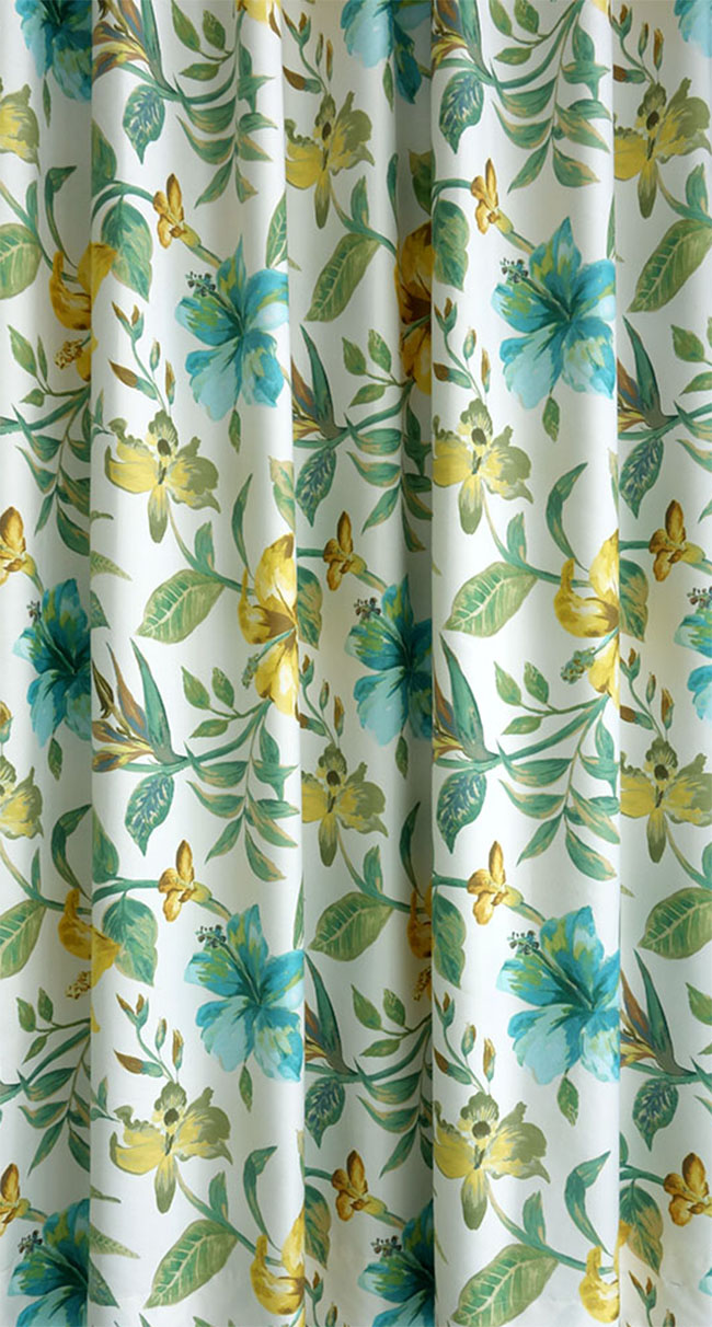 オーダーカーテン(ドレープ) スペイン製　花柄「アマゾネス」 ホワイト/グリーン/イエロー 共布タッセル付き　インポートカーテン