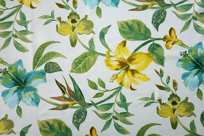 オーダーカーテン(ドレープ) スペイン製　花柄「アマゾネス」 ホワイト/グリーン/イエロー 共布タッセル付き　インポートカーテン