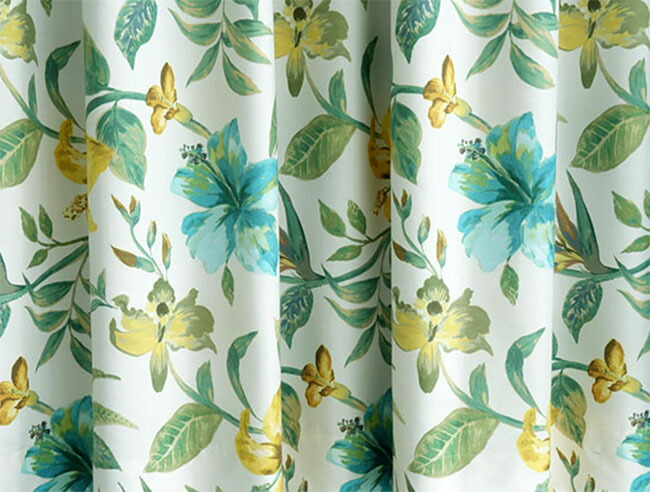 オーダーカーテン(ドレープ) スペイン製　花柄「アマゾネス」 ホワイト/グリーン/イエロー 共布タッセル付き　インポートカーテン