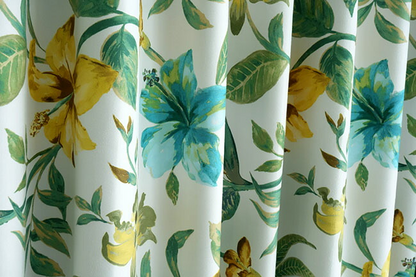 オーダーカーテン(ドレープ) スペイン製　花柄「アマゾネス」 ホワイト/グリーン/イエロー 共布タッセル付き　インポートカーテン