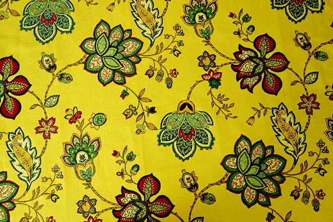 オーダーカーテン(ドレープ) スペイン製　花柄「モガンボYE」 ヨーロッパ　遮光3級　イエロー　 共布タッセル付き　インポートカーテン