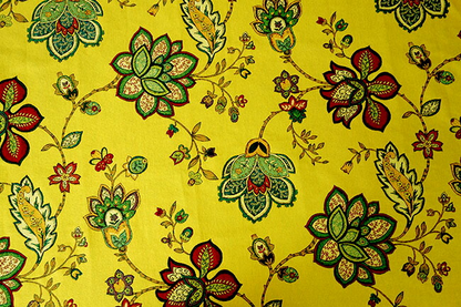 オーダーカーテン(ドレープ) スペイン製　花柄「モガンボYE」 ヨーロッパ　遮光3級　イエロー　 共布タッセル付き　インポートカーテン