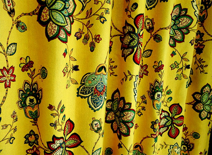 オーダーカーテン(ドレープ) スペイン製　花柄「モガンボYE」 ヨーロッパ　遮光3級　イエロー　 共布タッセル付き　インポートカーテン