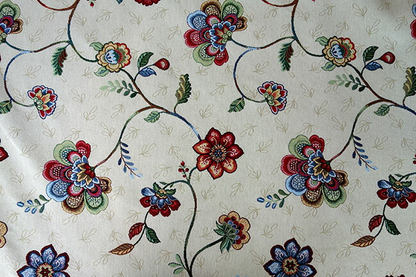 オーダーカーテン(ドレープ) スペイン製　花柄モチーフ「シロコ」ゴブラン織　ベージュ 共布タッセル付き　インポートカーテン