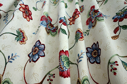 オーダーカーテン(ドレープ) スペイン製　花柄モチーフ「シロコ」ゴブラン織　ベージュ 共布タッセル付き　インポートカーテン