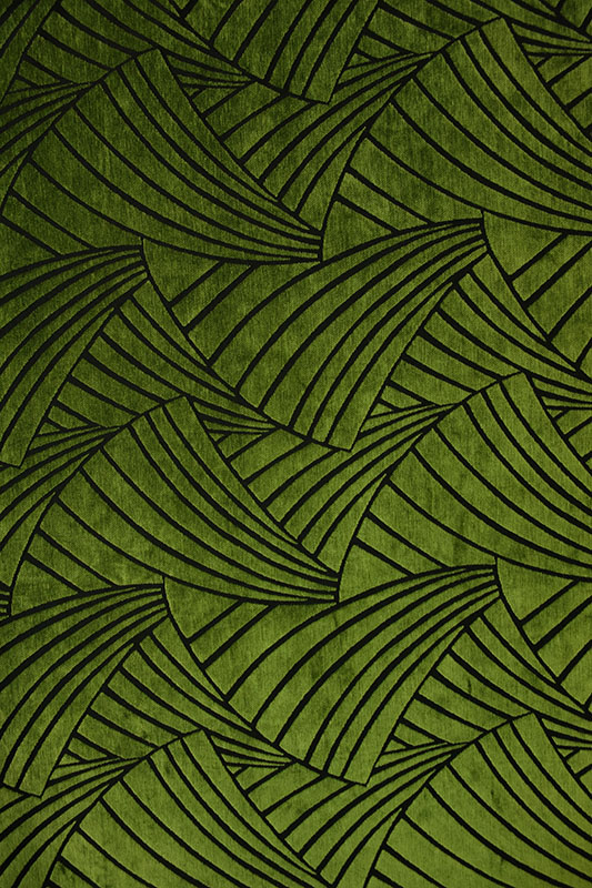 オーダーカーテン(ドレープ) スペイン製 遮光1級 「フランクリン」　イチョウ柄　グリーン　生地極厚　 共布タッセル付き　インポートカーテン