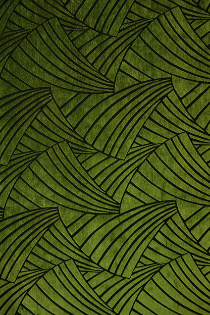 オーダーカーテン(ドレープ) スペイン製 遮光1級 「フランクリン」　イチョウ柄　グリーン　生地極厚　 共布タッセル付き　インポートカーテン