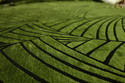 オーダーカーテン(ドレープ) スペイン製 遮光1級 「フランクリン」　イチョウ柄　グリーン　生地極厚　 共布タッセル付き　インポートカーテン