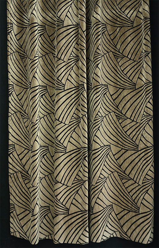 オーダーカーテン(ドレープ) スペイン製 遮光1級 「フランクリンBE」　イチョウ柄　ベージュ　生地極厚　 共布タッセル付き　インポートカーテン