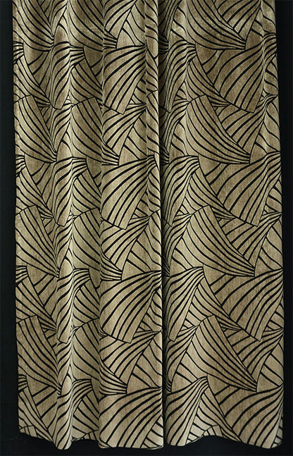 オーダーカーテン(ドレープ) スペイン製 遮光1級 「フランクリンBE」　イチョウ柄　ベージュ　生地極厚　 共布タッセル付き　インポートカーテン