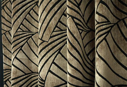 オーダーカーテン(ドレープ) スペイン製 遮光1級 「フランクリンBE」　イチョウ柄　ベージュ　生地極厚　 共布タッセル付き　インポートカーテン