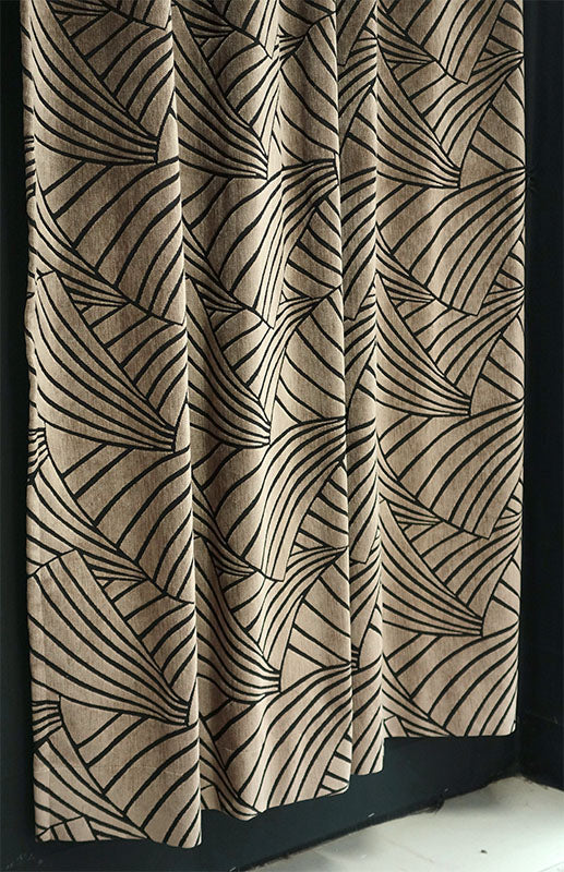 オーダーカーテン(ドレープ) スペイン製 遮光1級 「フランクリンBE」　イチョウ柄　ベージュ　生地極厚　 共布タッセル付き　インポートカーテン