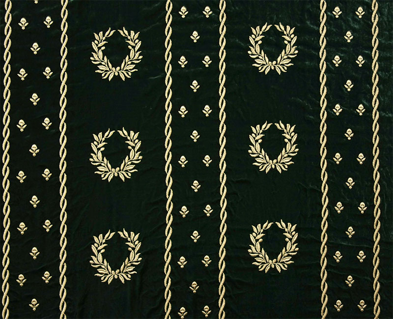 オーダーカーテン(ドレープ) フランス製　最高級ベルベット生地　グリーン「ローリエGR」 金糸刺繍　袋織　ヨーロッパ　ドット柄　共布タッセル付き　インポートカーテン