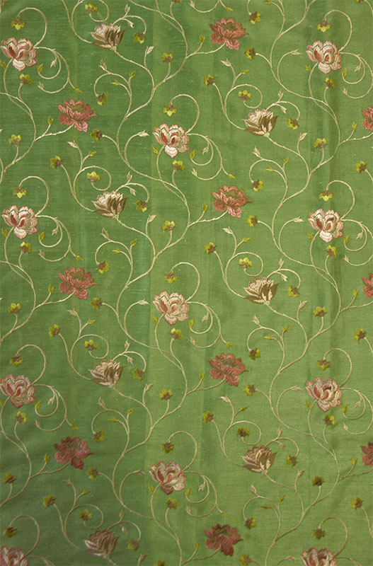 オーダーカーテン(ドレープ) インド製　刺繍「ミラノG」　グリーン　薔薇柄　遮光裏地付き/共布タッセル付き　インポートカーテン
