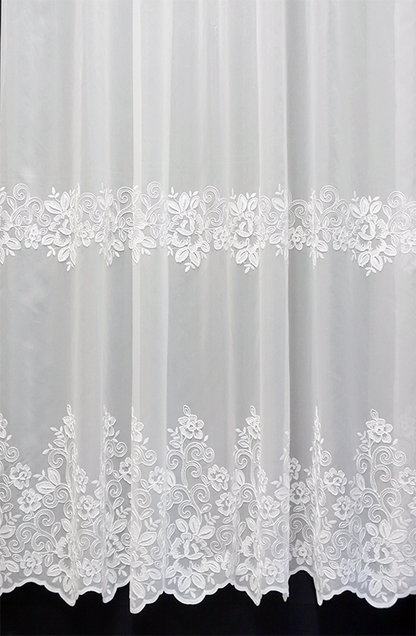 輸入オーダーカーテン(レース)　高級 トルコ製 『ローズライン』ステッチ裾2段柄レースカーテン