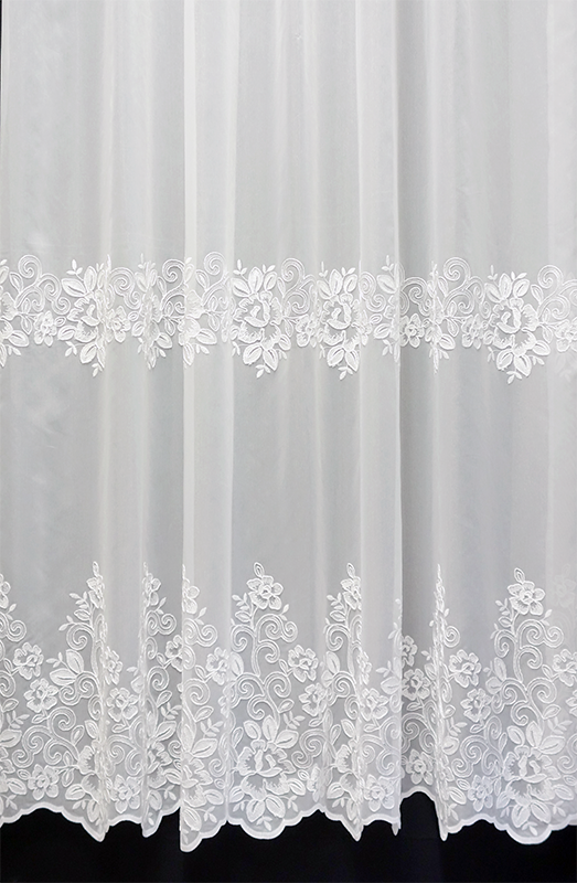 輸入オーダーカーテン(レース)　高級 トルコ製 『ローズライン』ステッチ裾2段柄レースカーテン