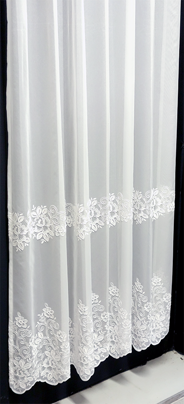 輸入オーダーカーテン(レース)　高級 トルコ製 『ローズライン』ステッチ裾2段柄レースカーテン