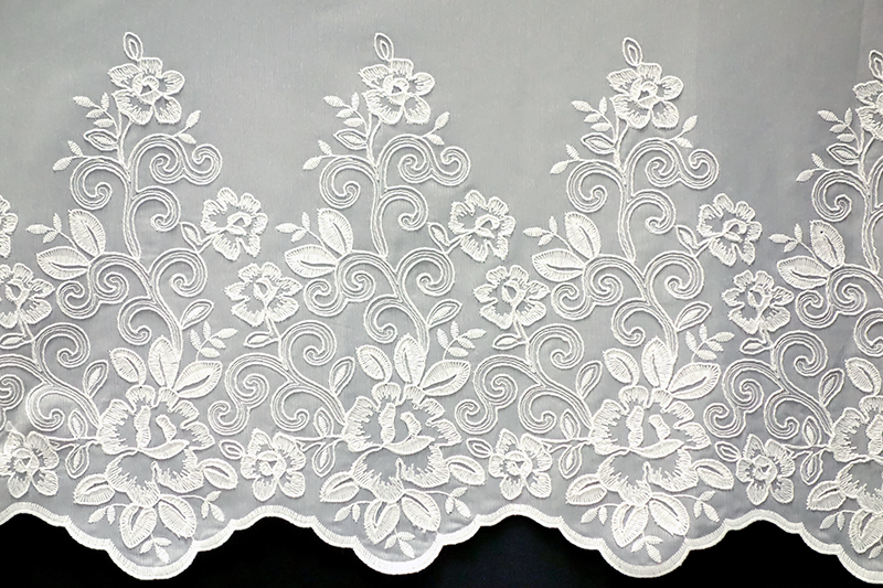 輸入オーダーカーテン(レース)　高級 トルコ製 『ローズライン』ステッチ裾2段柄レースカーテン